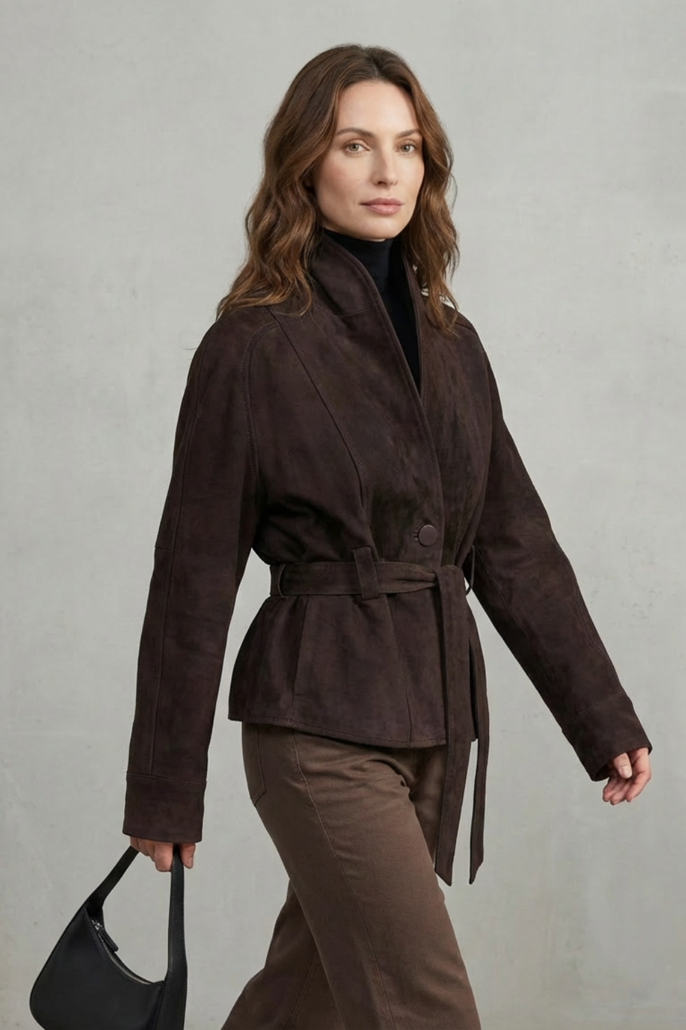 Women's cropped double-breasted wool-blend belted jacket