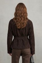 Women's cropped double-breasted wool-blend belted jacket