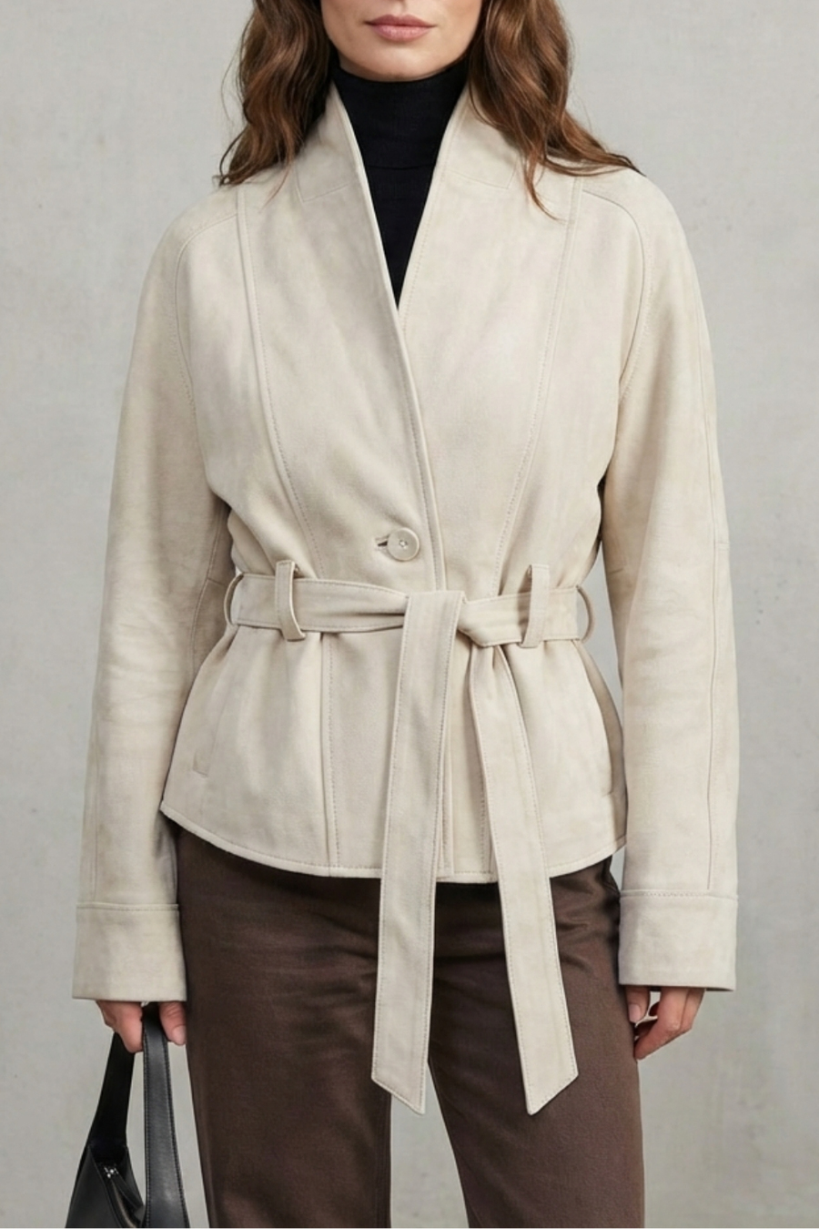 Women's cropped double-breasted wool-blend belted jacket