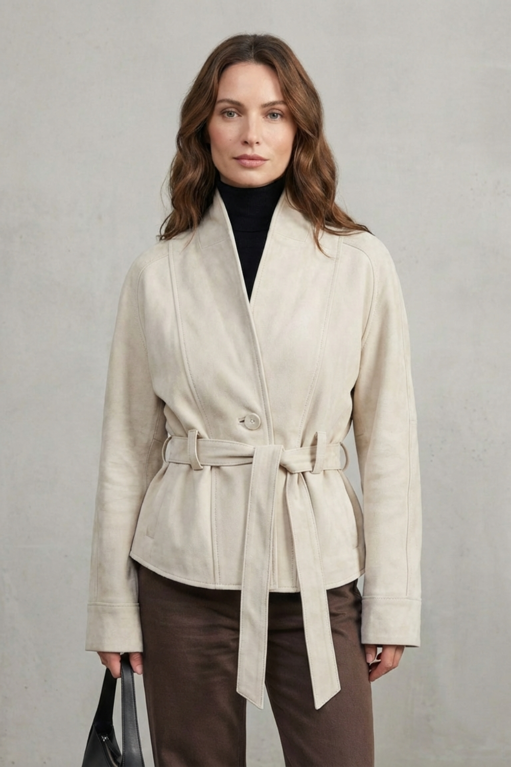 Women's cropped double-breasted wool-blend belted jacket