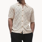 Men's Knitted Camp-Collar Cardigan in Khaki