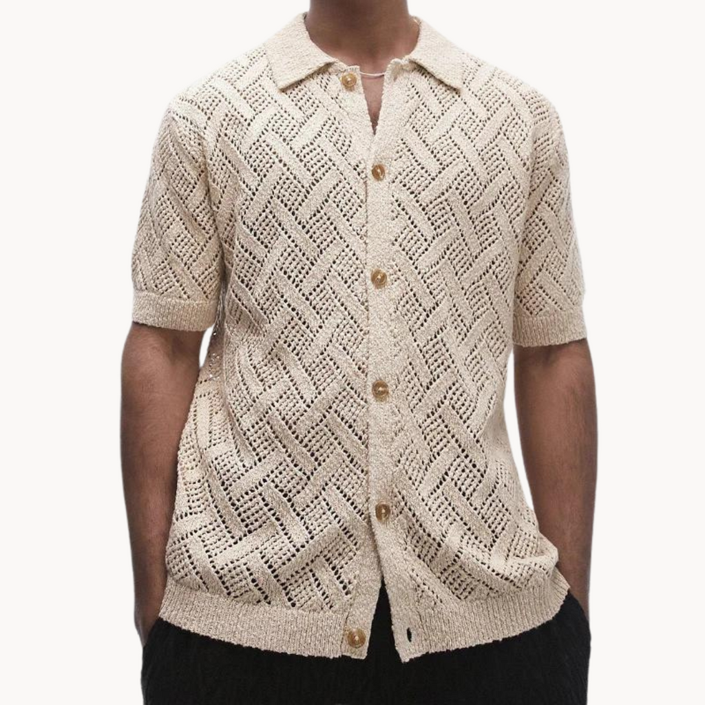 Men's Knitted Camp-Collar Cardigan in Grey – view 3