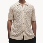 Men's Knitted Camp-Collar Cardigan in Grey – view 3