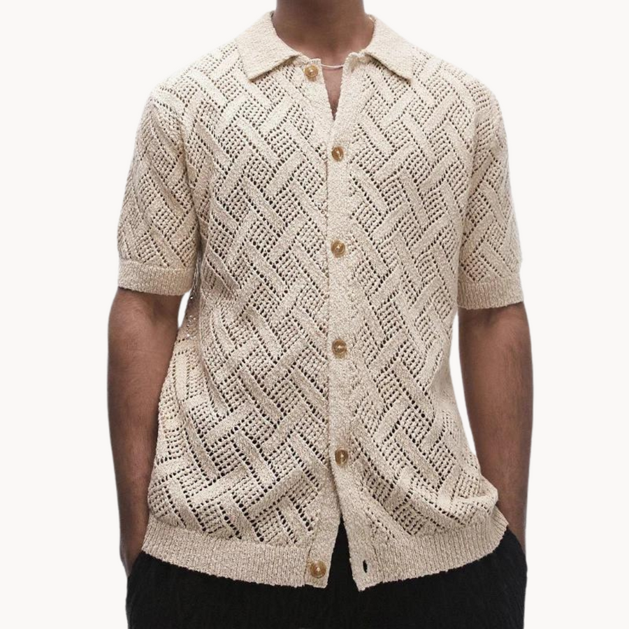 Men's Knitted Camp-Collar Cardigan in Grey – view 3