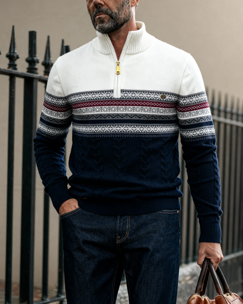 Men's Cable Knit Quarter-Zip Jumper | Soho