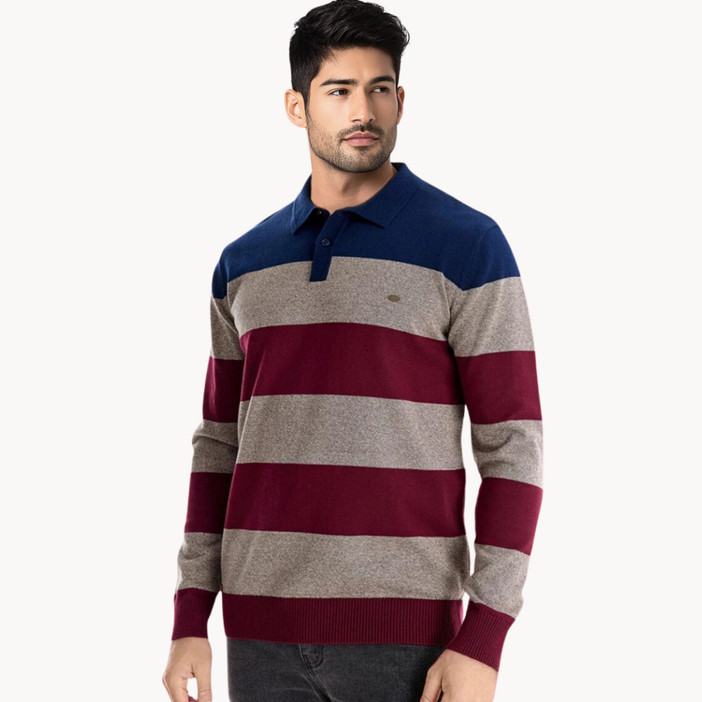 Men's Striped Knit Polo Jumper | Bellino
