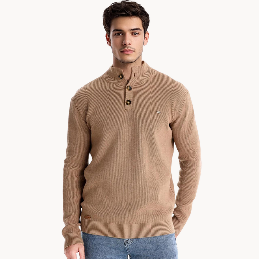 Men's Button Mock Neck Jumper | Livio