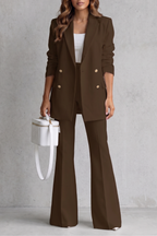 Women's double-breasted blazer and flared trouser suit set