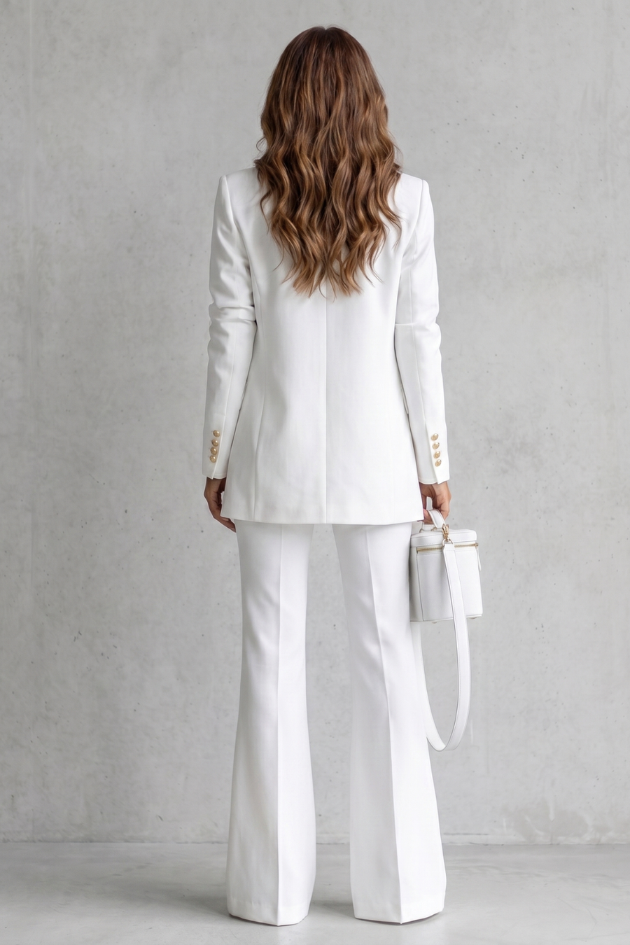 Women's double-breasted blazer and flared trouser suit set