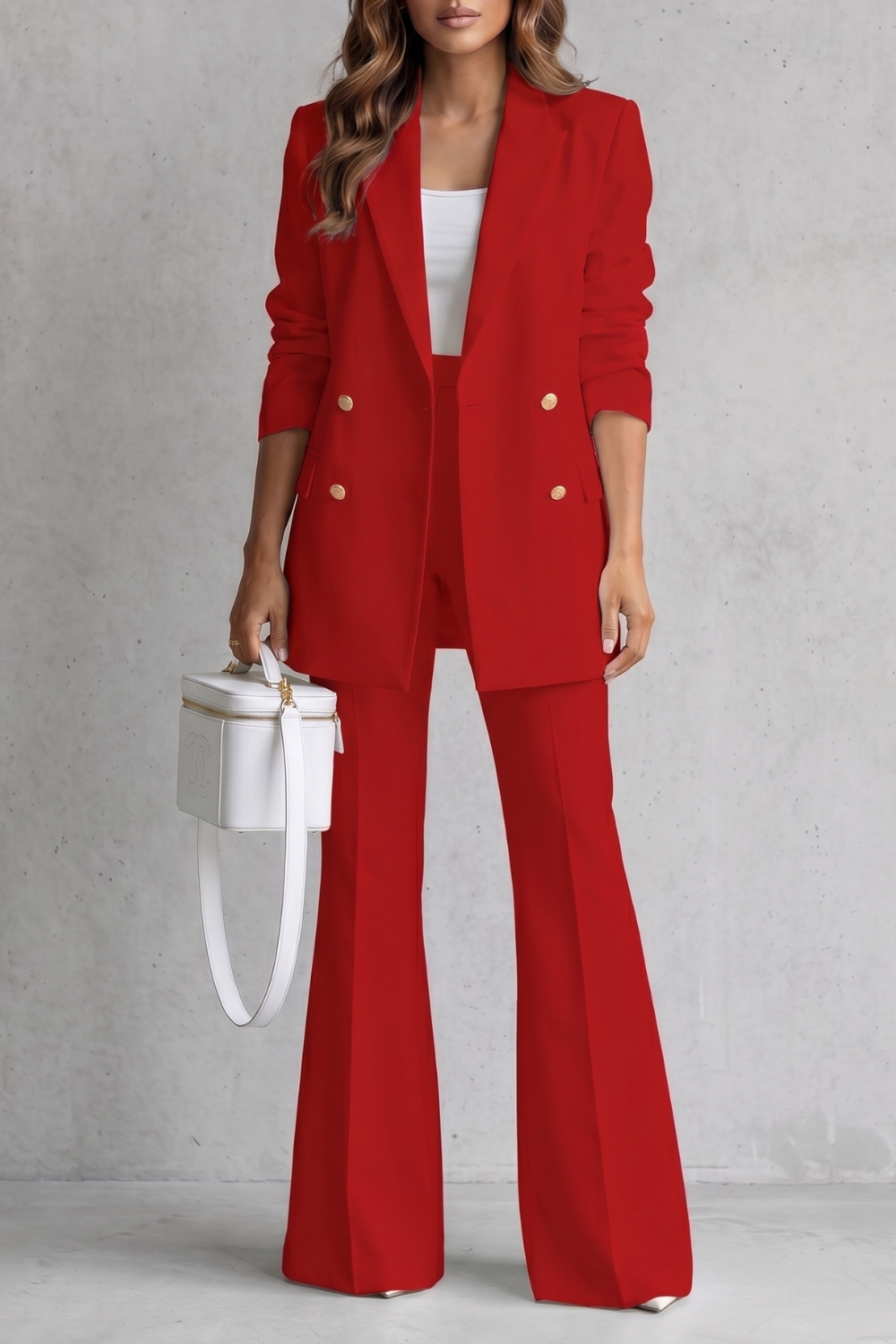 Women's double-breasted blazer and flared trouser suit set