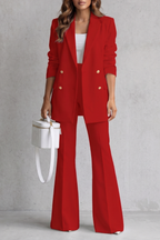 Women's double-breasted blazer and flared trouser suit set