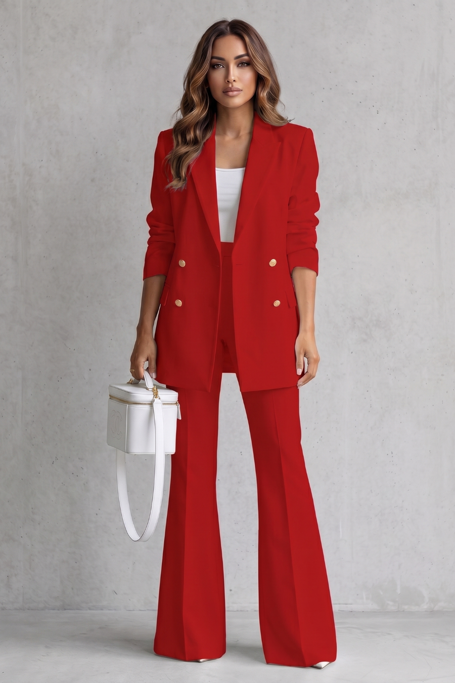 Women's double-breasted blazer and flared trouser suit set