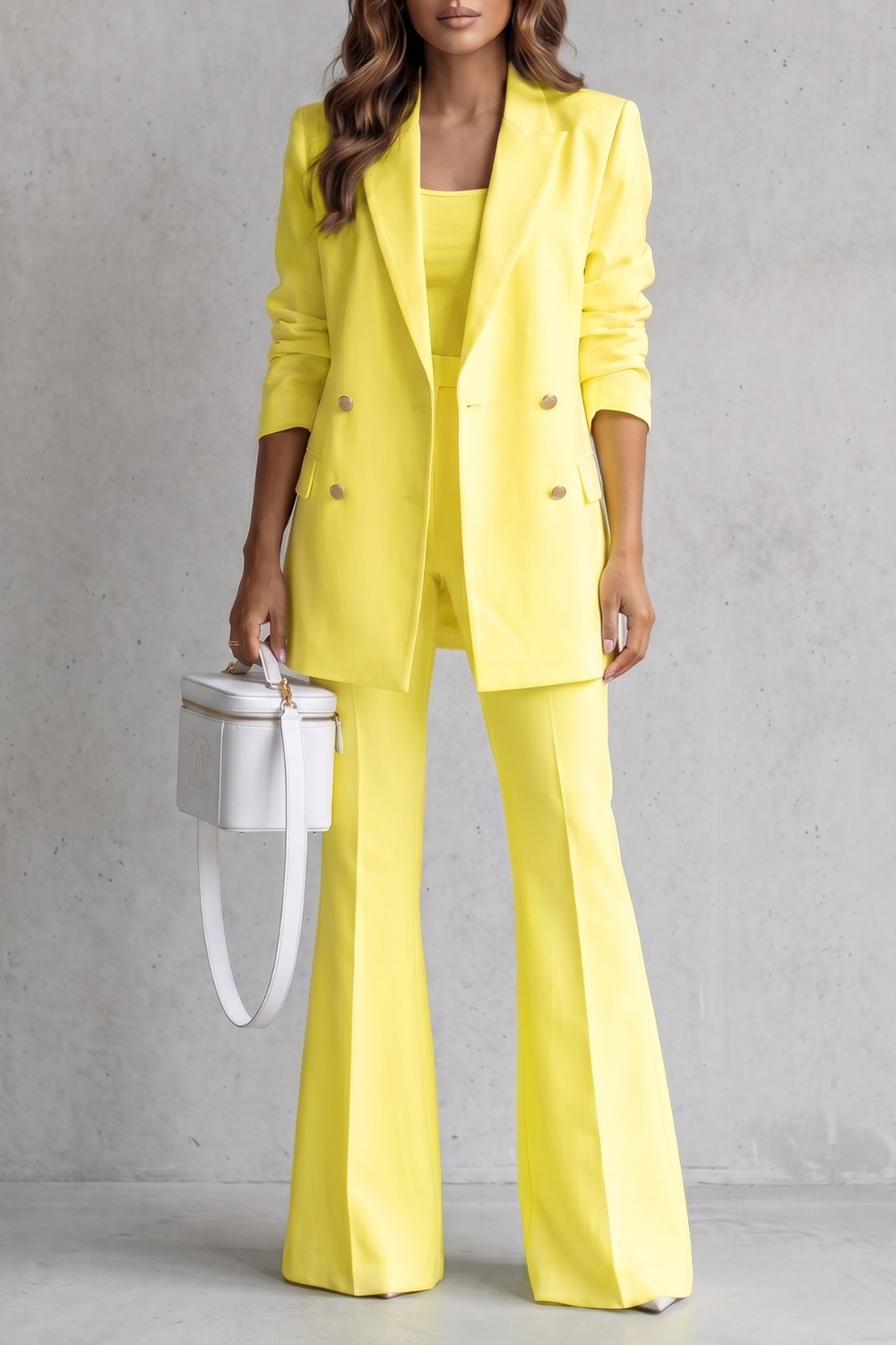 Women's double-breasted blazer and flared trouser suit set