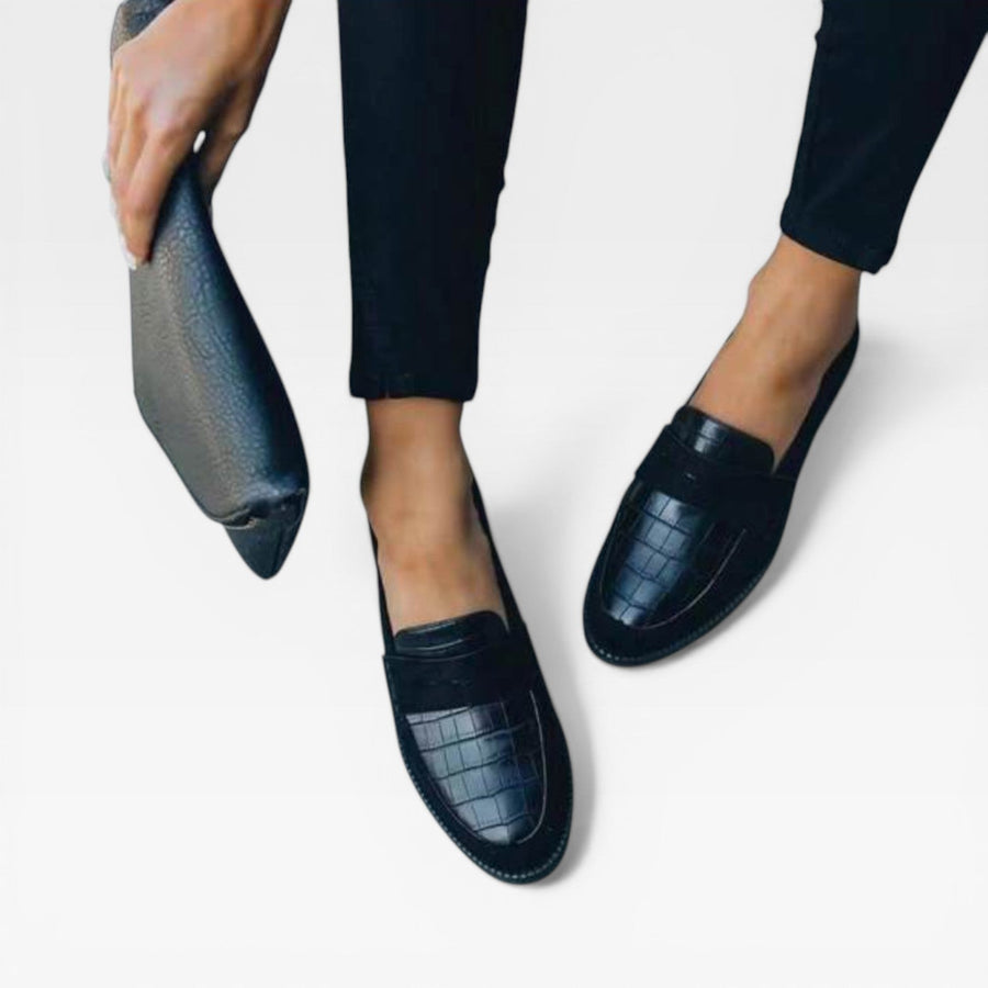 Women's Black Croc Print Moccasins — view 4