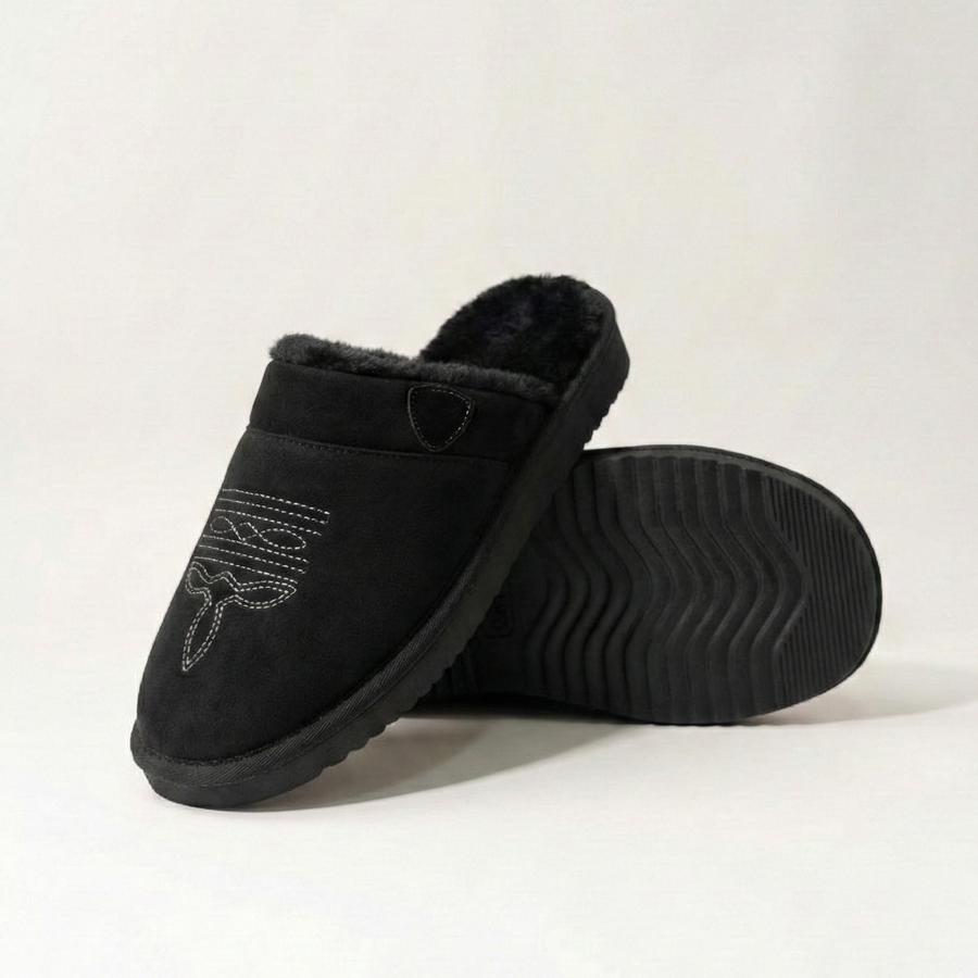 Women's Suede Western Mule Slippers with Faux Fur Lining — view 9
