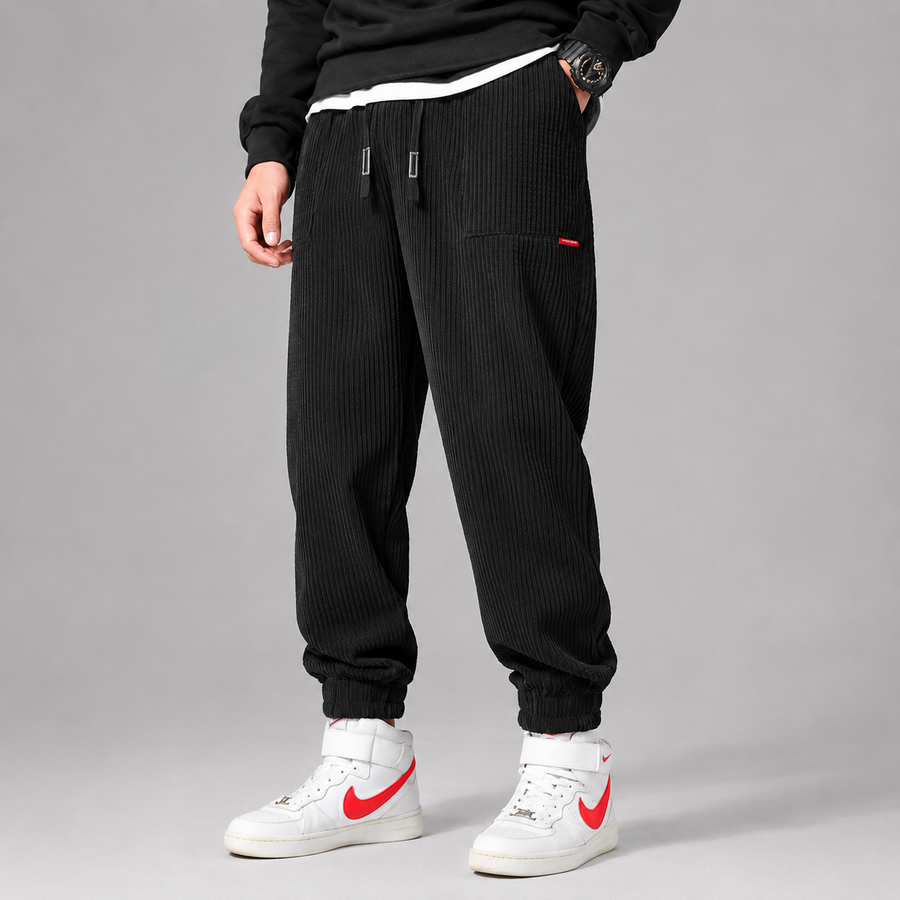 Men's fleece-lined corduroy joggers with cuffed ankles