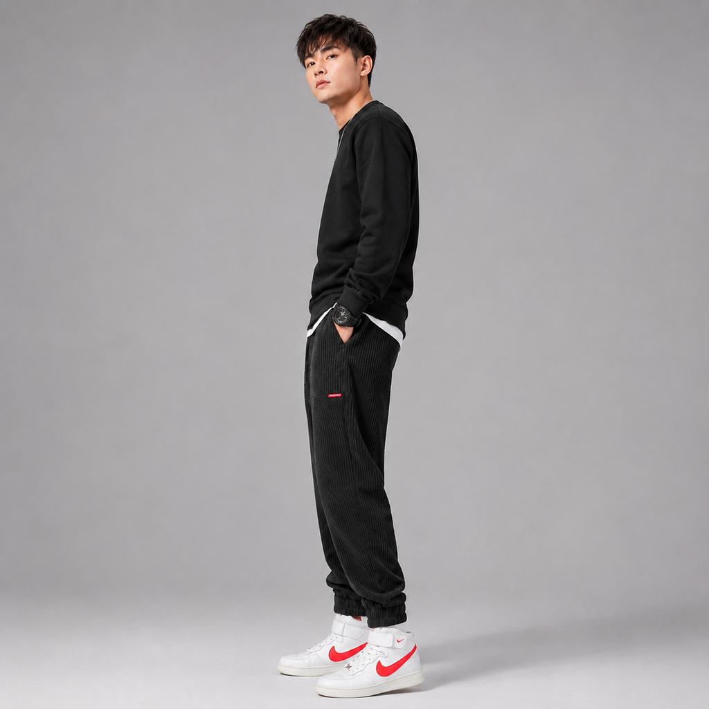 Men's fleece-lined corduroy joggers with cuffed ankles