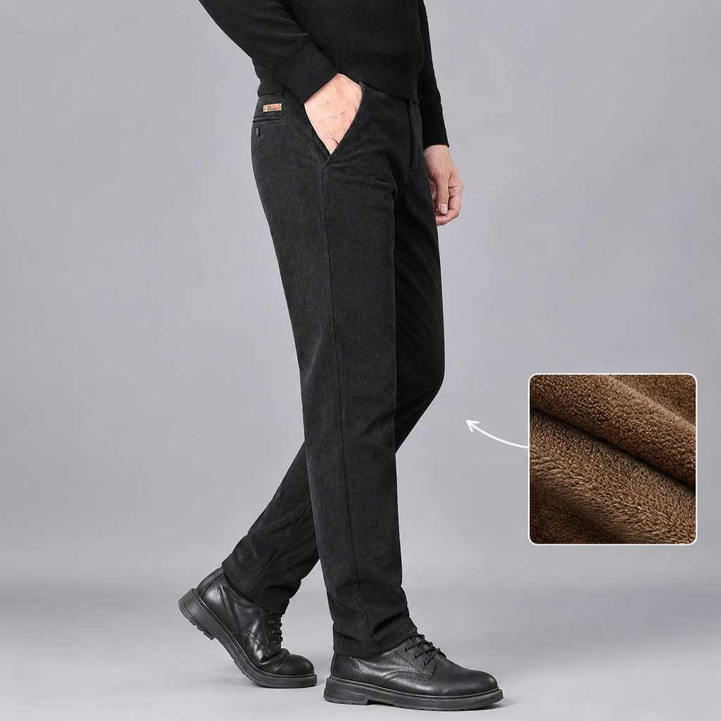 Men's fleece-lined straight-leg corduroy trousers
