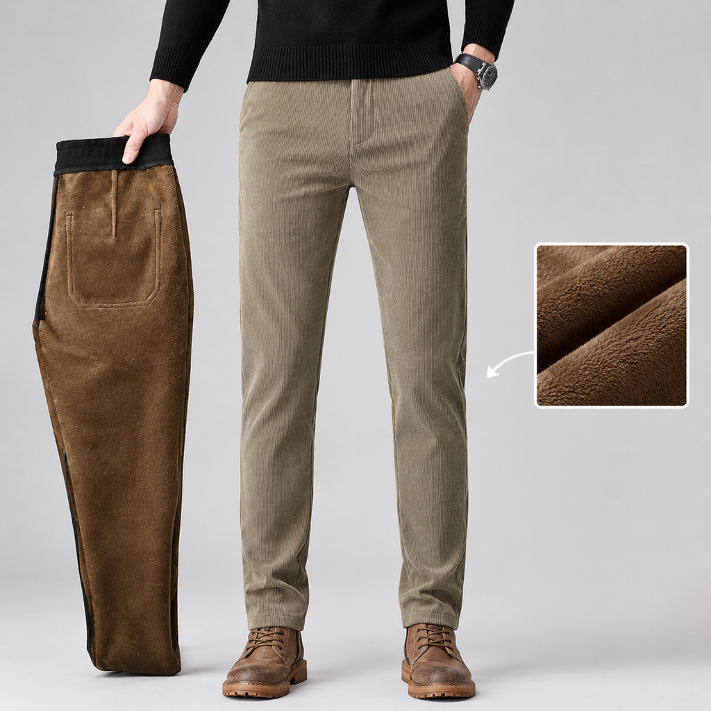 Men's fleece-lined straight-leg corduroy trousers