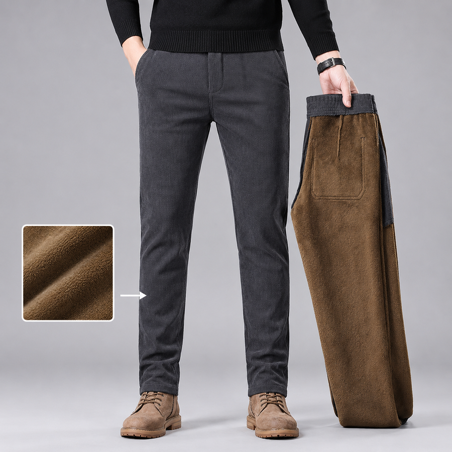 Men's fleece-lined straight-leg corduroy trousers