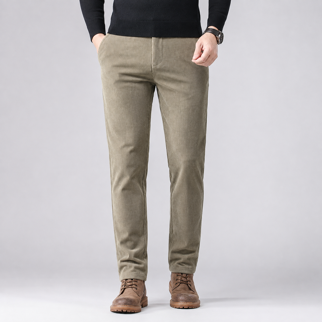 Men's fleece-lined straight-leg corduroy trousers