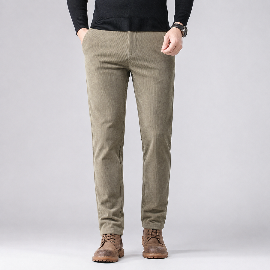 Men's fleece-lined straight-leg corduroy trousers