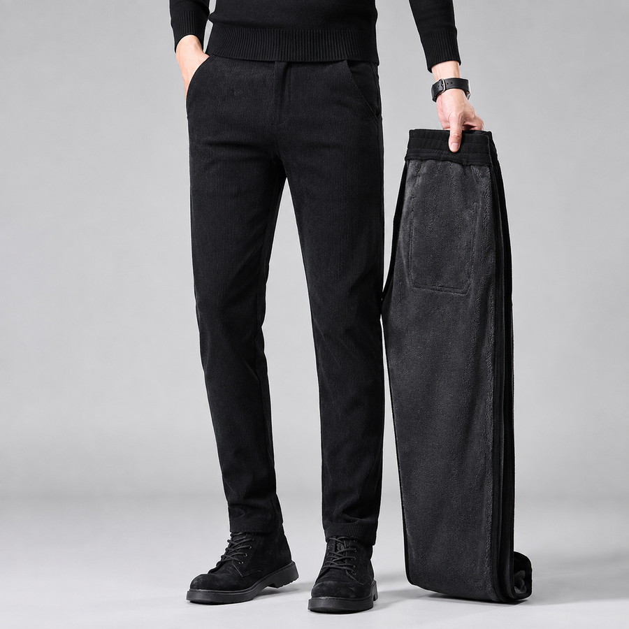 Men's fleece-lined straight-leg corduroy trousers
