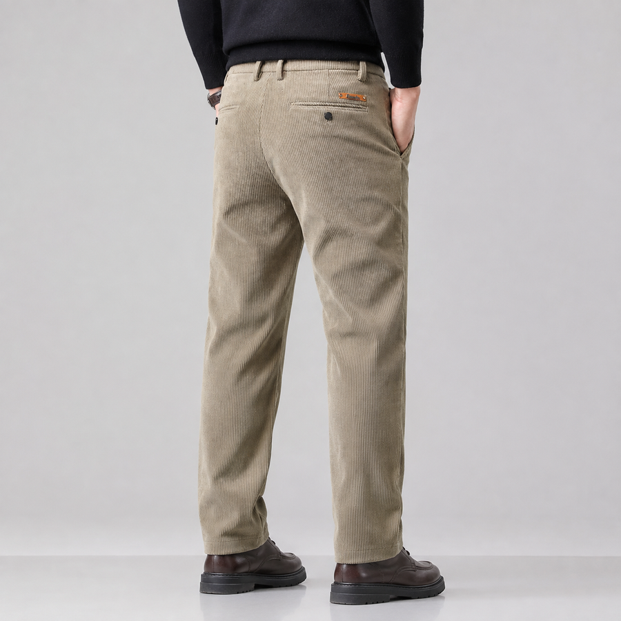 Men's fleece-lined straight-leg corduroy trousers