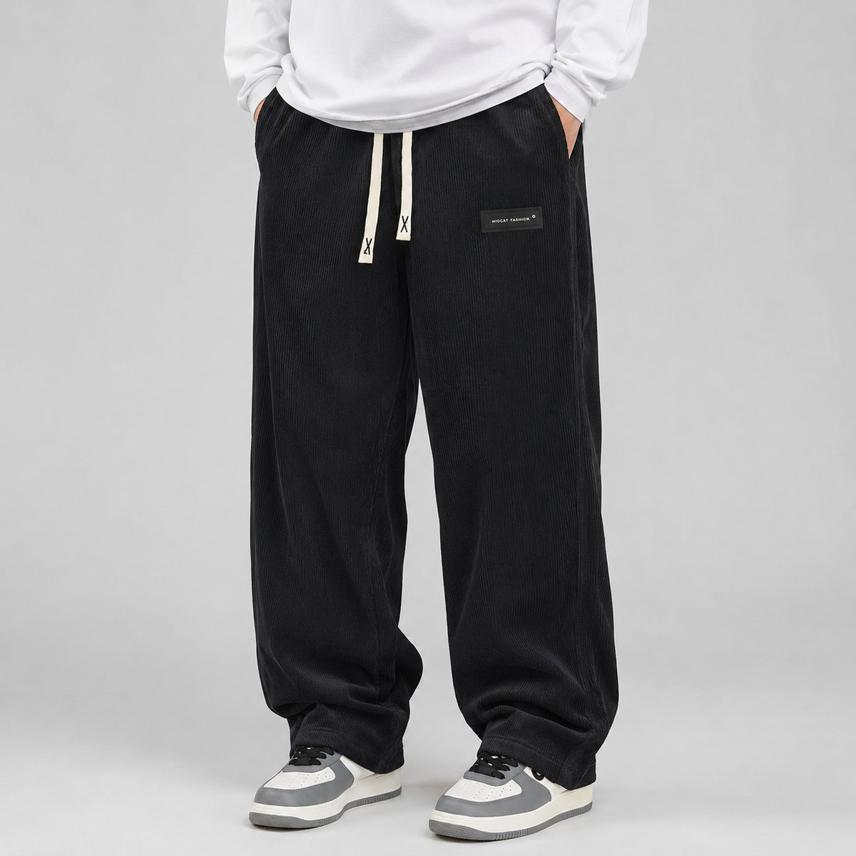 Men's wide-leg corduroy trousers with drawstring waist