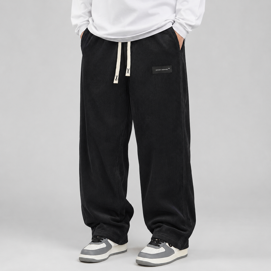 Men's wide-leg corduroy trousers with drawstring waist
