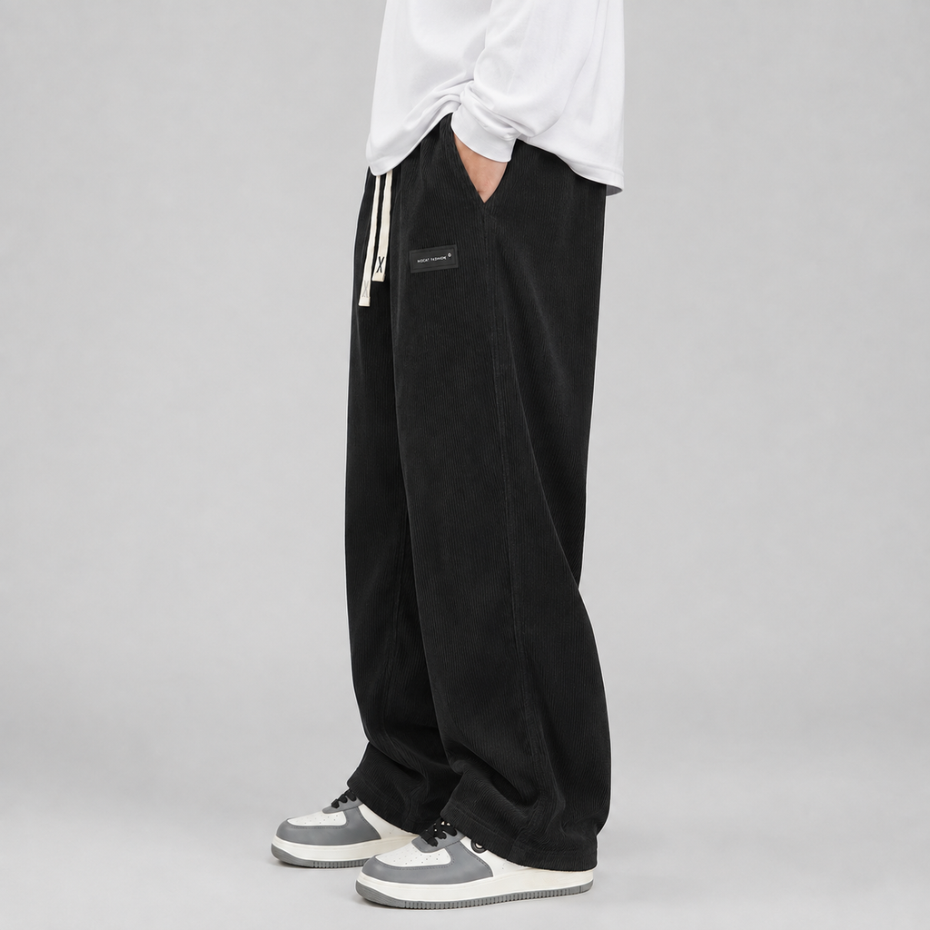 Men's wide-leg corduroy trousers with drawstring waist
