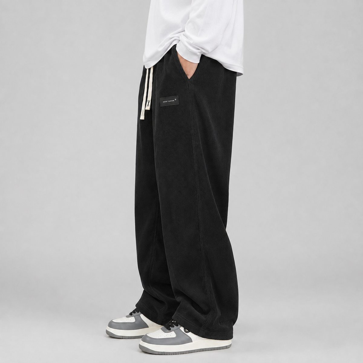 Men's wide-leg corduroy trousers with drawstring waist
