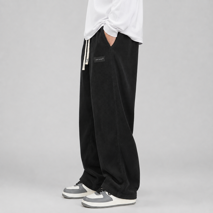 Men's wide-leg corduroy trousers with drawstring waist