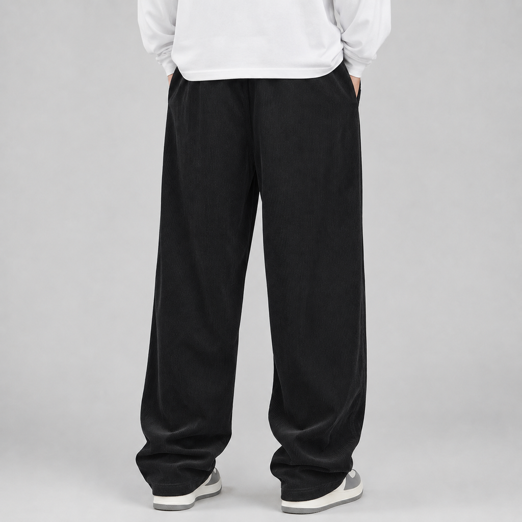 Men's wide-leg corduroy trousers with drawstring waist