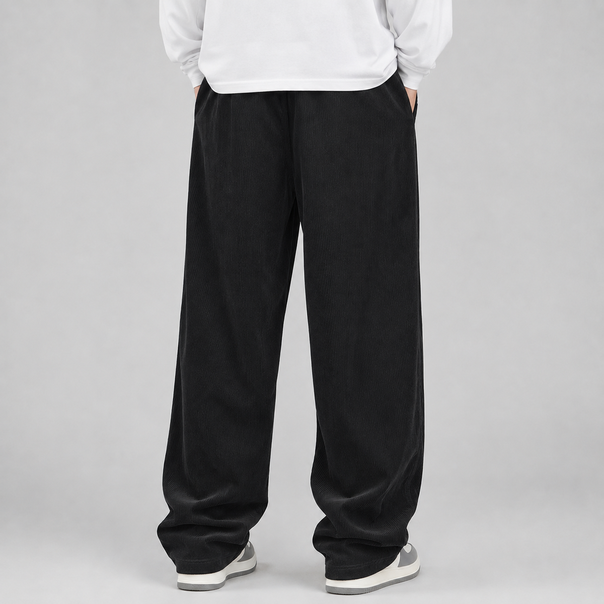 Men's wide-leg corduroy trousers with drawstring waist