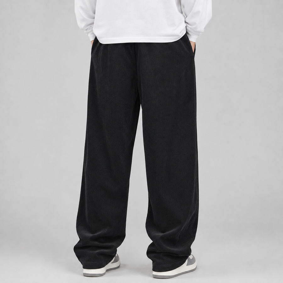 Men's wide-leg corduroy trousers with drawstring waist