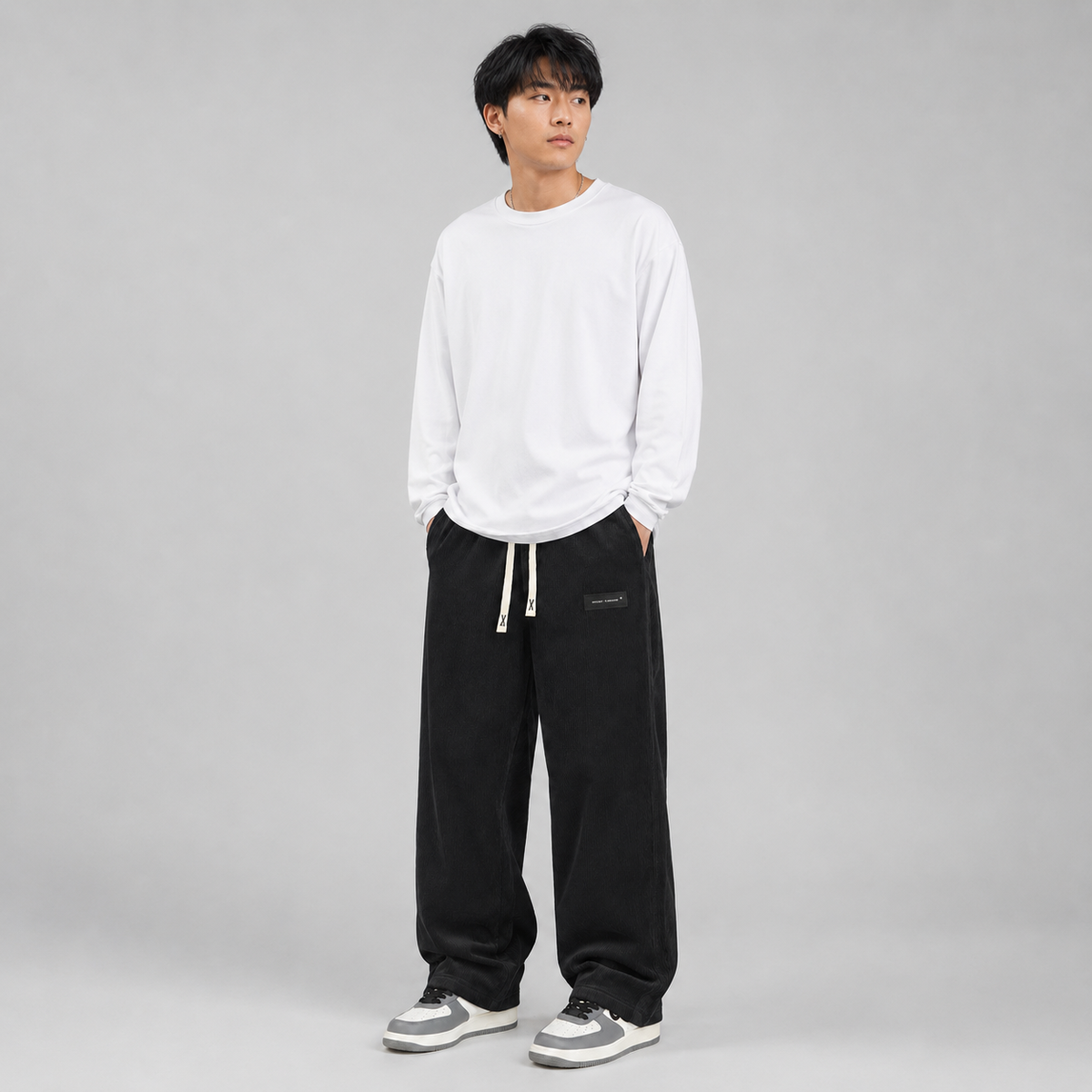 Men's wide-leg corduroy trousers with drawstring waist