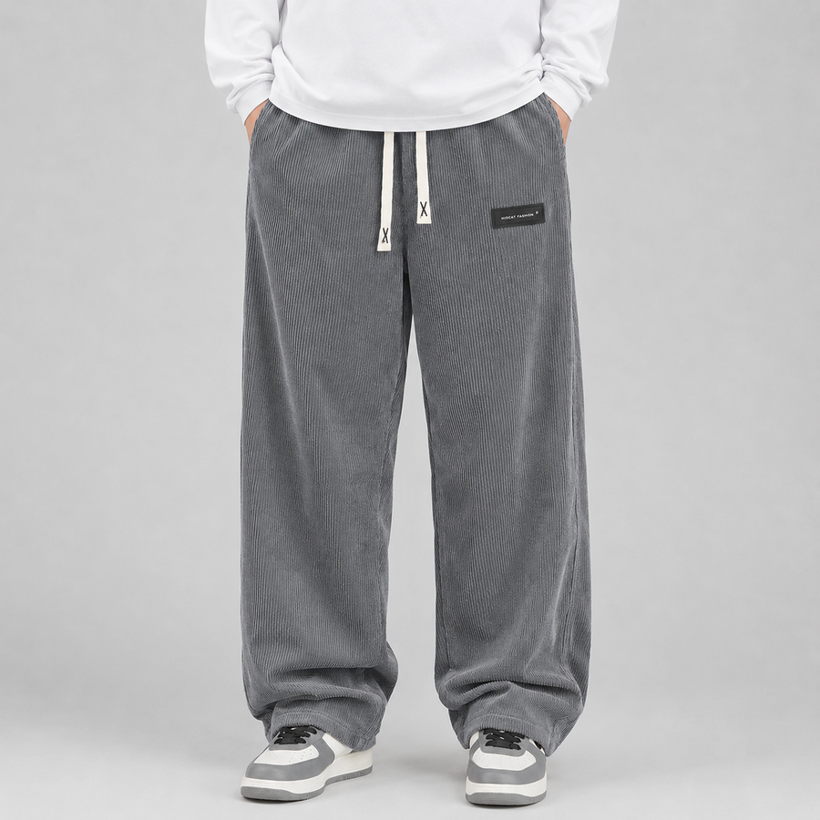 Men's wide-leg corduroy trousers with drawstring waist
