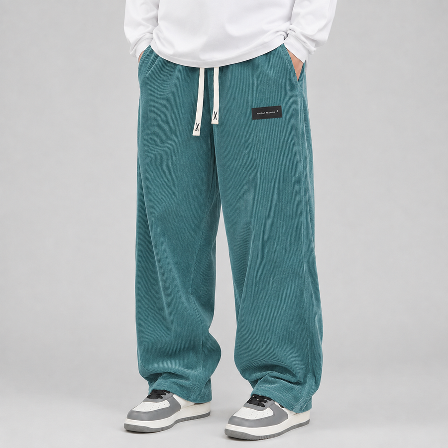 Men's wide-leg corduroy trousers with drawstring waist