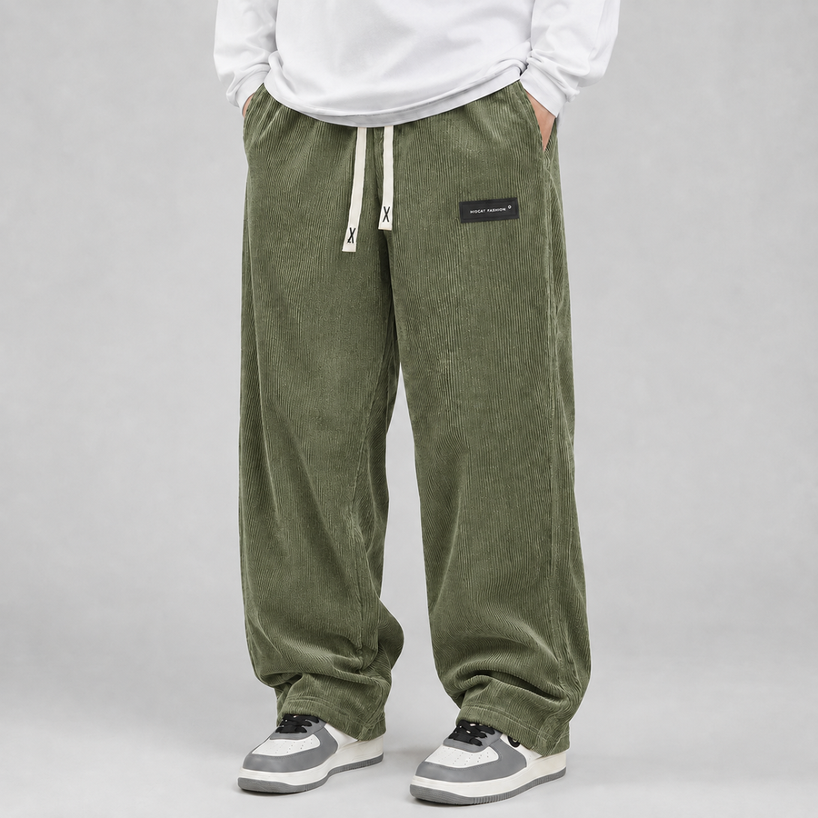 Men's wide-leg corduroy trousers with drawstring waist