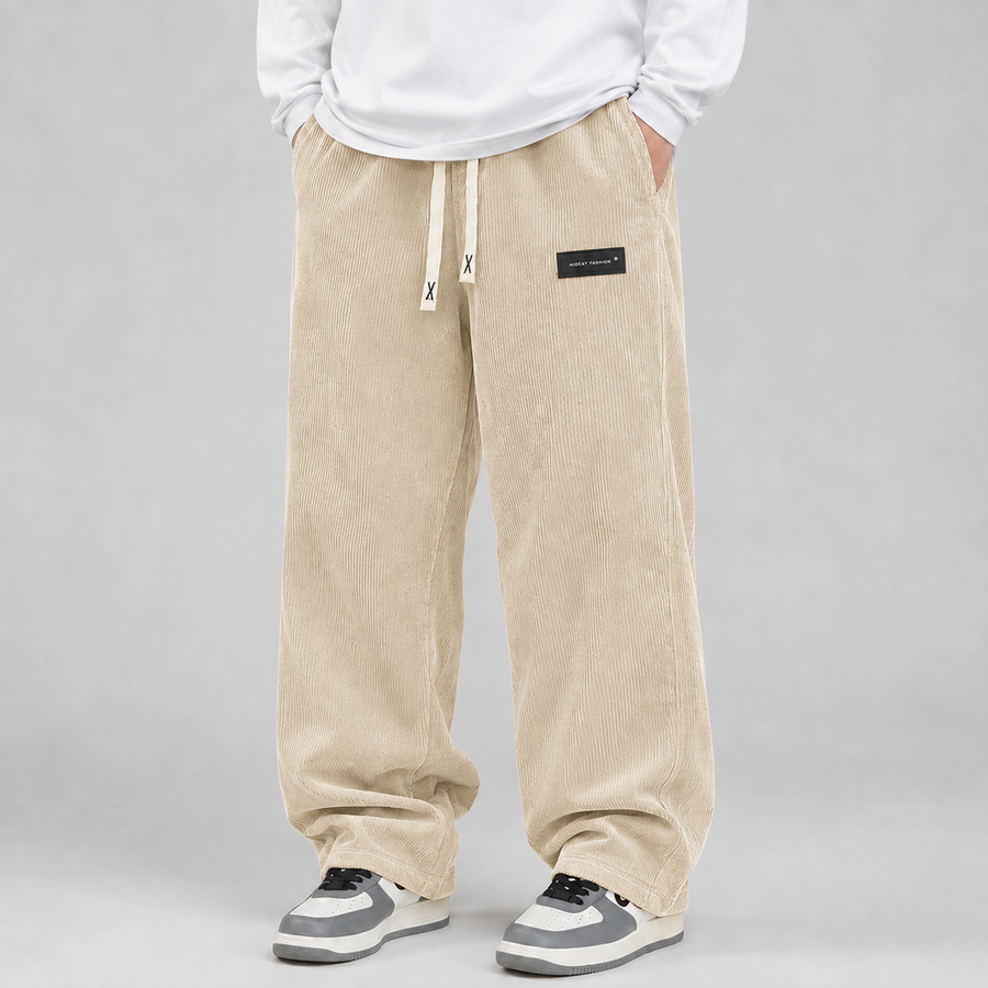 Men's wide-leg corduroy trousers with drawstring waist