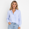 Women's ruffle front long sleeve blouse