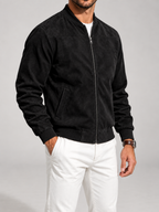 Men's suede-look bomber jacket with stand collar