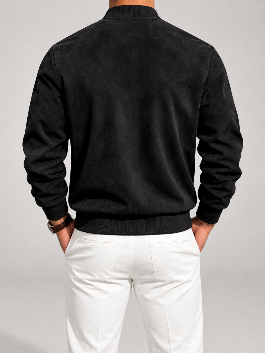 Men's suede-look bomber jacket with stand collar