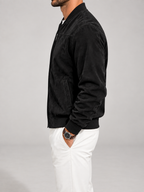 Men's suede-look bomber jacket with stand collar