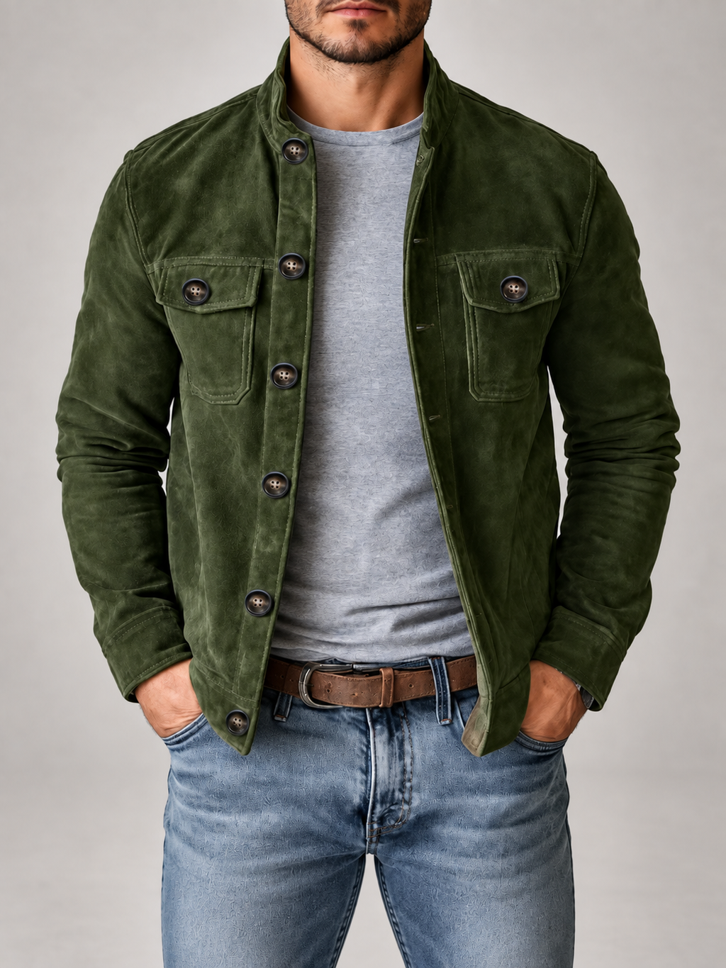 Men's stand collar corduroy overshirt jacket