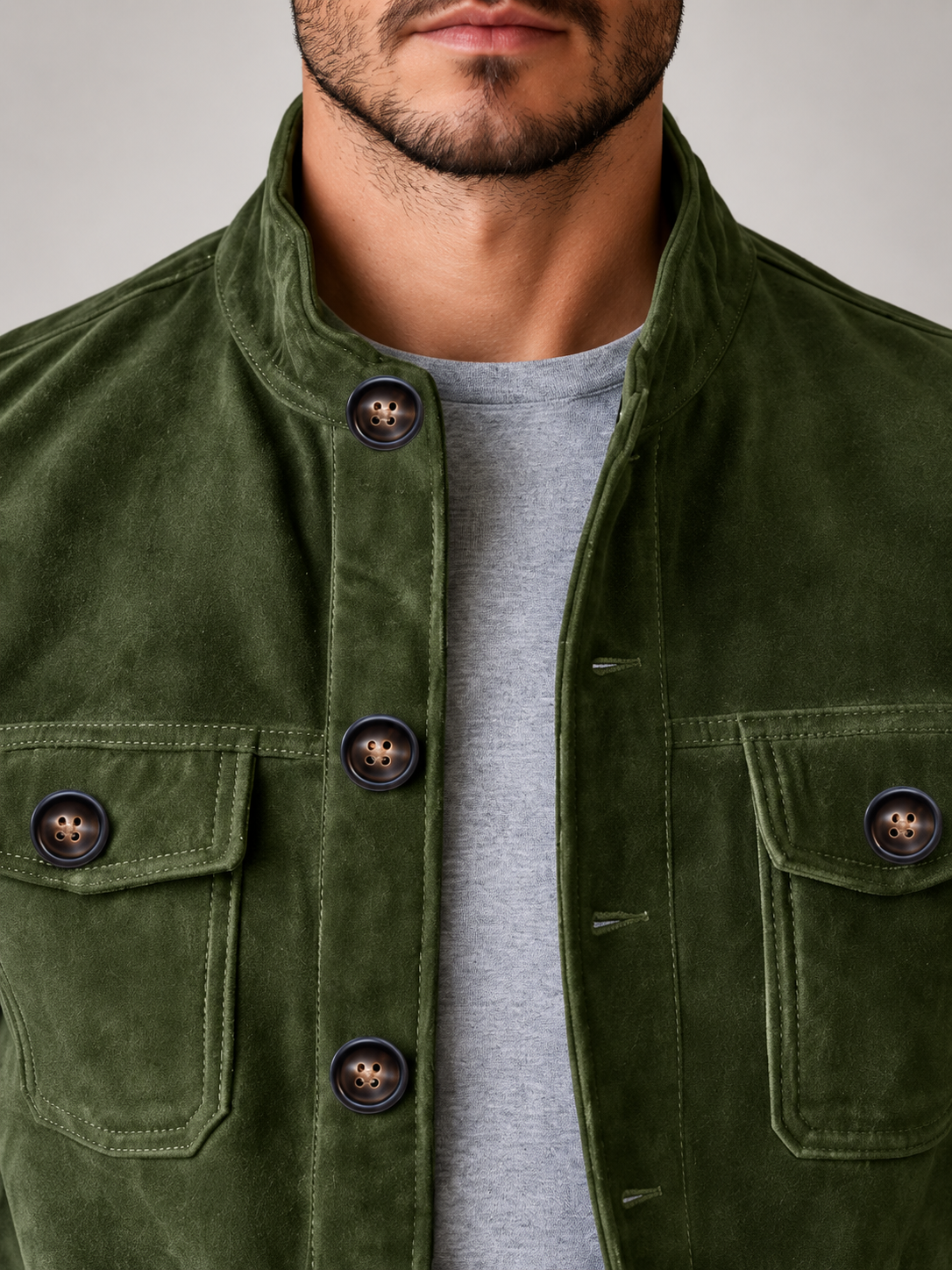 Men's stand collar corduroy overshirt jacket