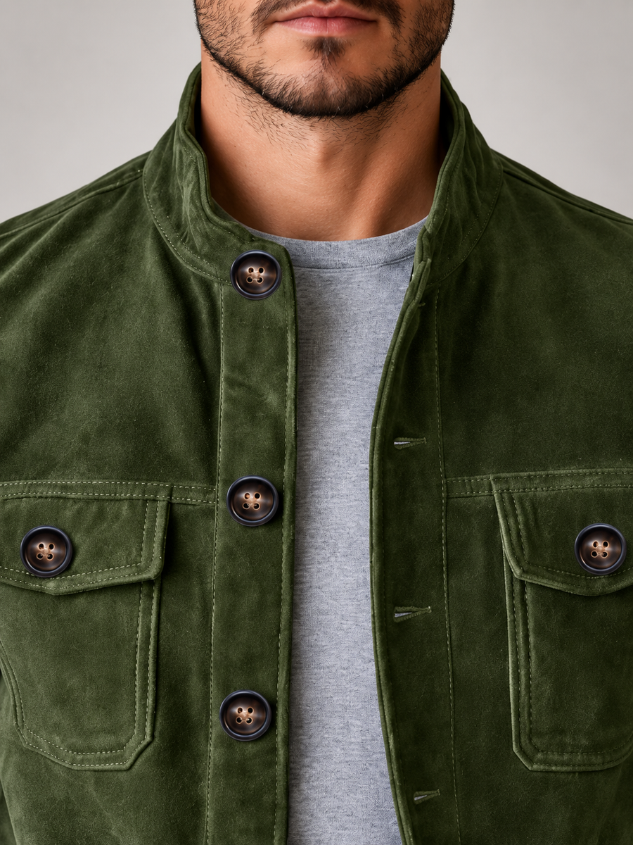 Men's stand collar corduroy overshirt jacket