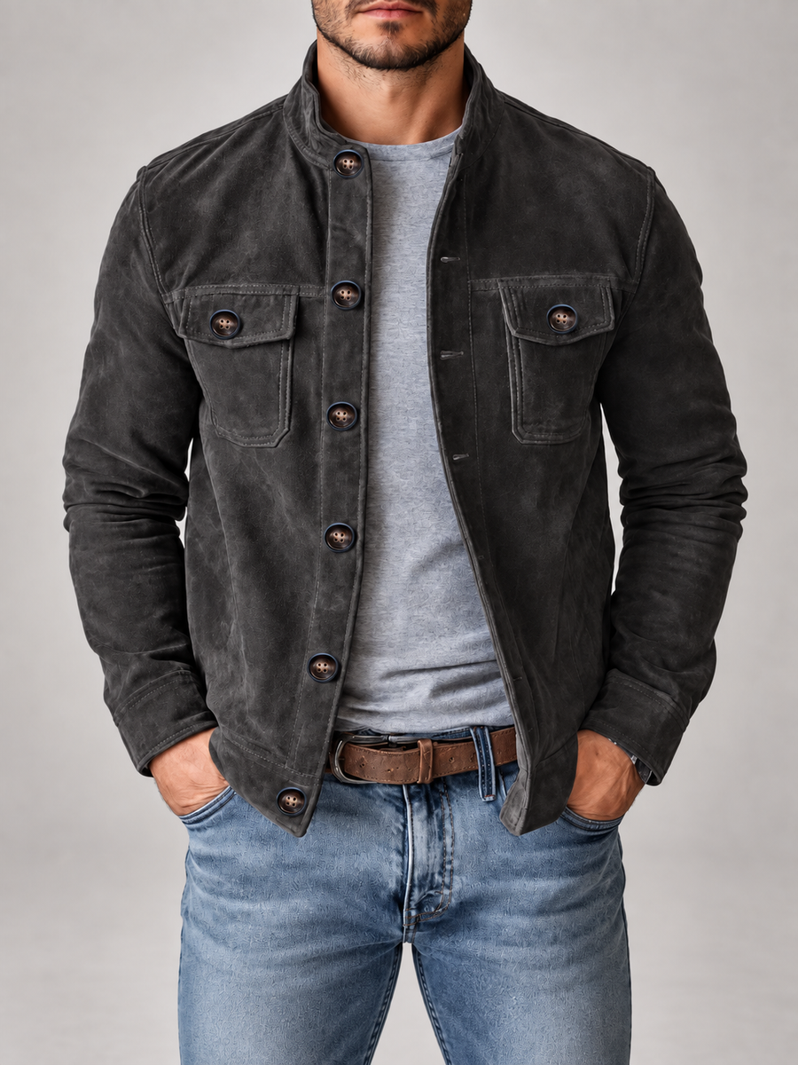 Men's stand collar corduroy overshirt jacket