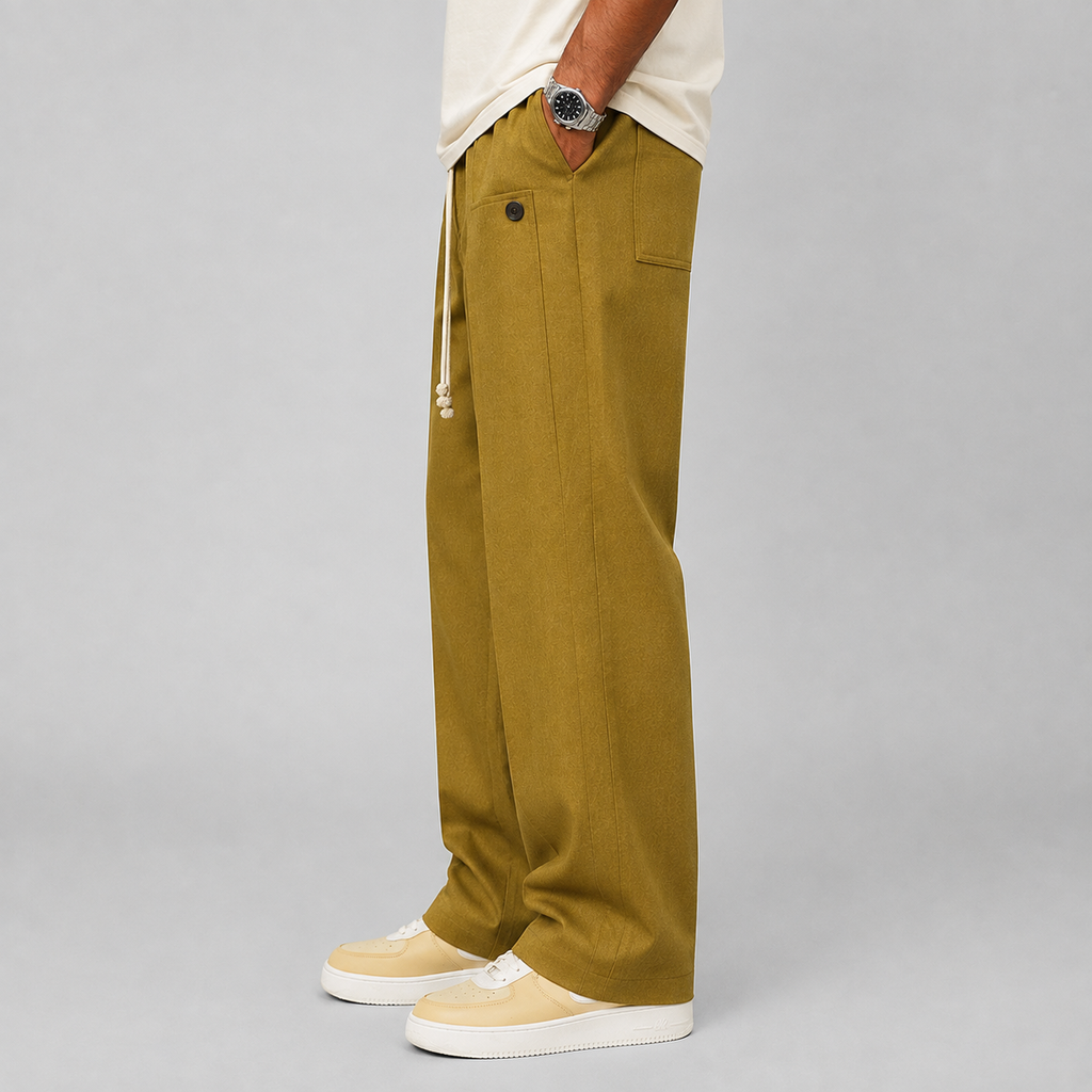 Men's relaxed wide-leg drawstring trousers